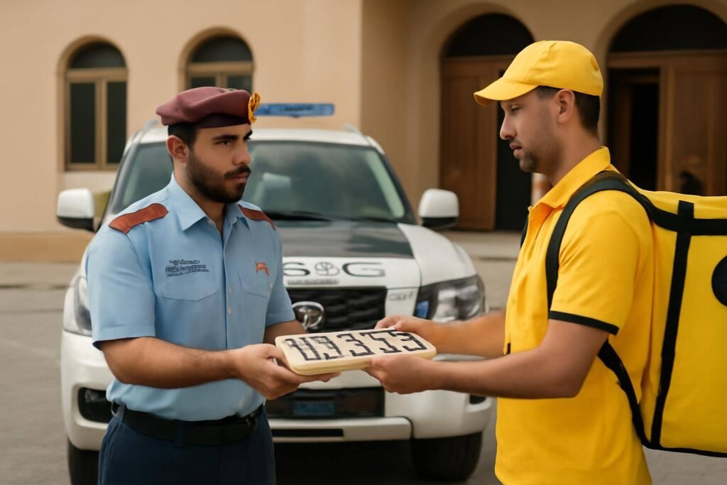 صورة توضيحية حول خدمة توصيل لوحات المركبات الشارقة