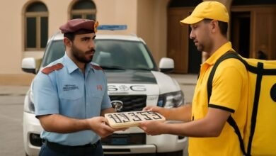 صورة توضيحية حول خدمة توصيل لوحات المركبات الشارقة