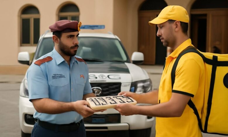 صورة توضيحية حول خدمة توصيل لوحات المركبات الشارقة