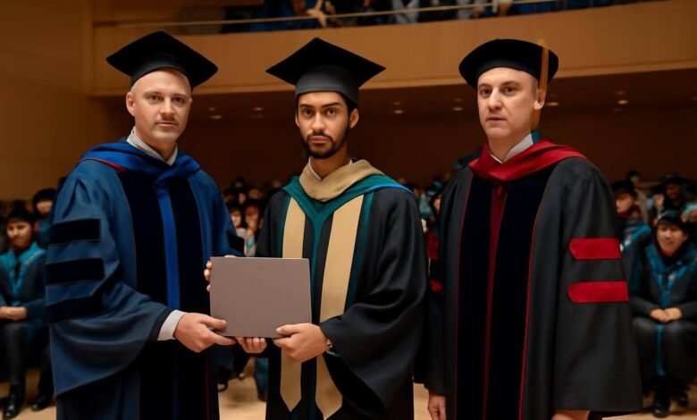 صورة توضيحية حول تخريج برنامج الدرجات المزدوجة جامعة خليفة