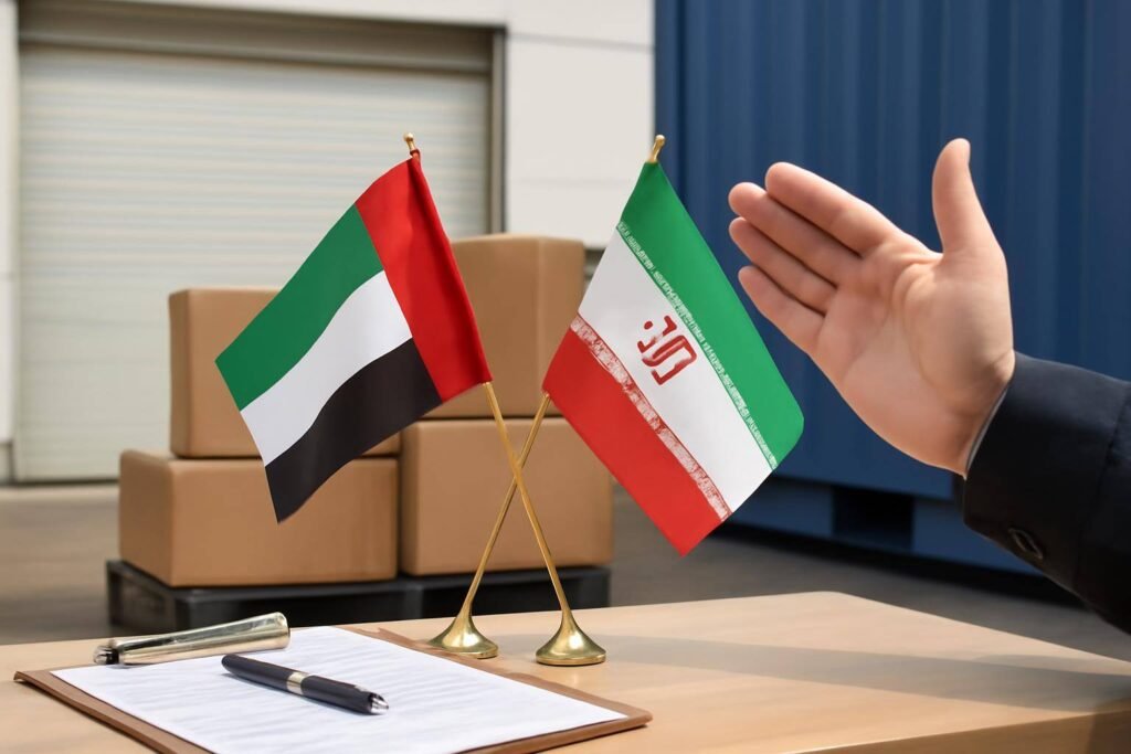 صورة توضيحية حول توقف التبادل التجاري الإماراتي الإيراني