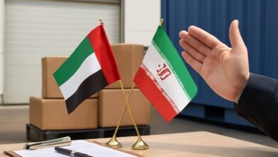 صورة توضيحية حول توقف التبادل التجاري الإماراتي الإيراني