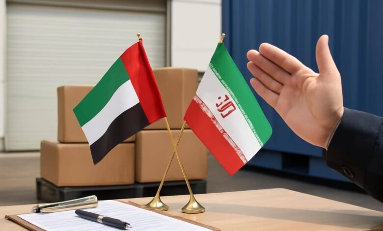 صورة توضيحية حول توقف التبادل التجاري الإماراتي الإيراني