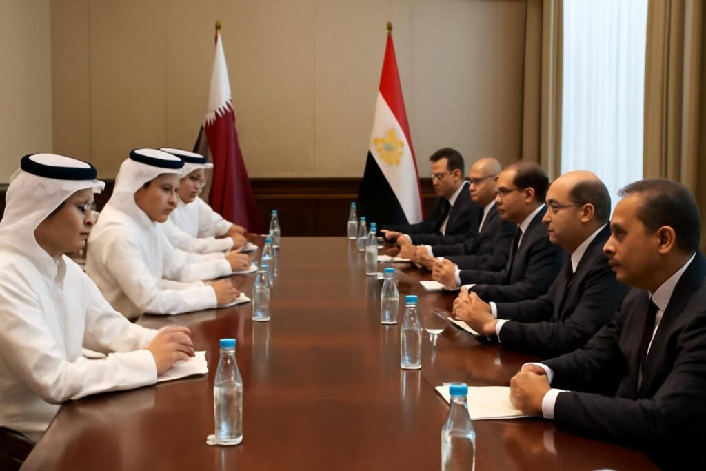 صورة توضيحية حول اجتماع اللجنة العليا القطرية المصرية