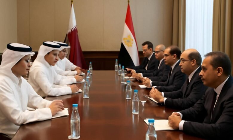 صورة توضيحية حول اجتماع اللجنة العليا القطرية المصرية